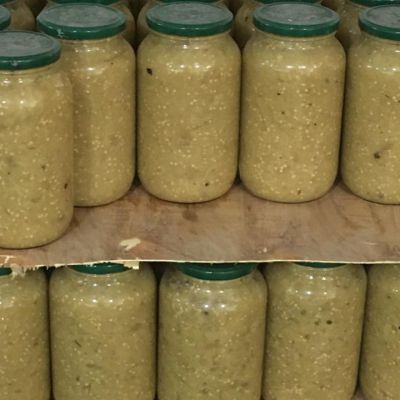 Frozen eggplant in jars